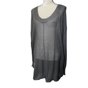 Soft Surroundings Plus Sz 1X Sheer Grey Mohair Blend Tunic Sweater V Neck